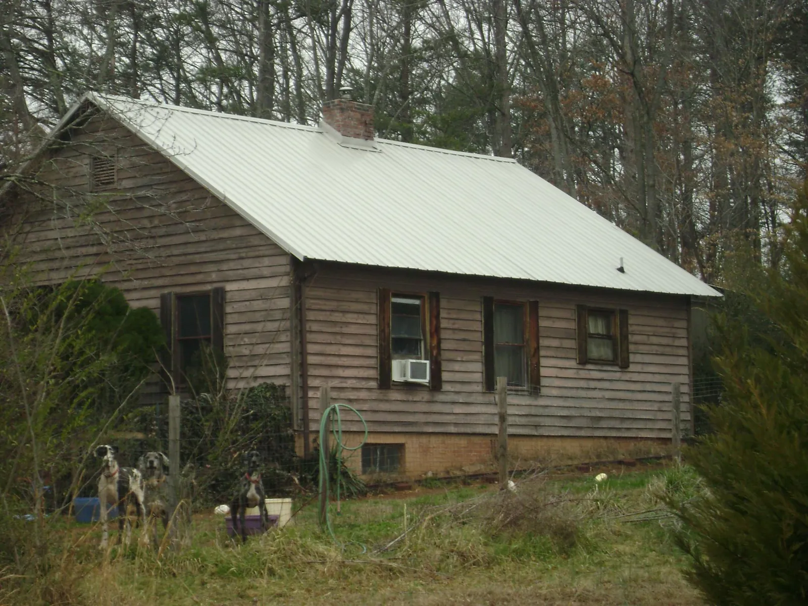 White metal roof on an old wood sided farmhouse, from a Asphalt Shingle Roof Repair job in Eaton